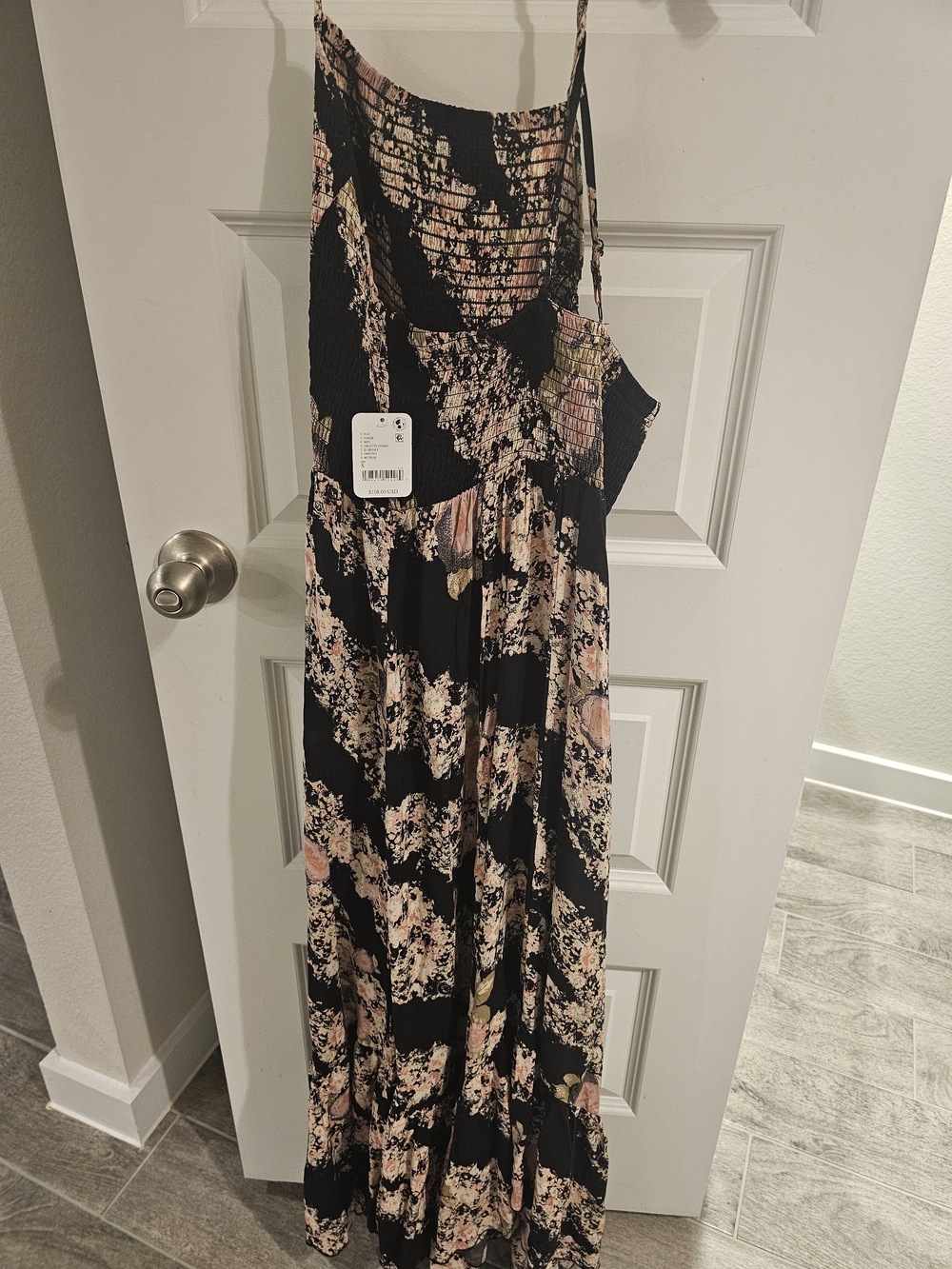 FREE PEOPLE Black Floral Maxi Dress with Pink and Cream Accents
